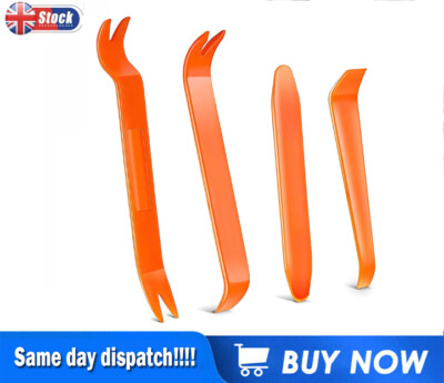 4x CAR TRIM REMOVAL TOOL SET PANEL DOOR PRY DASH PLASTIC INTERIOR RADIO CLIP KIT