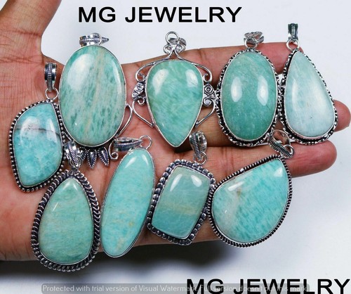 10 Pcs Lot Natural Amazonite Gemstone 925 Silver Plated Pendants MF-122 - Picture 1 of 2