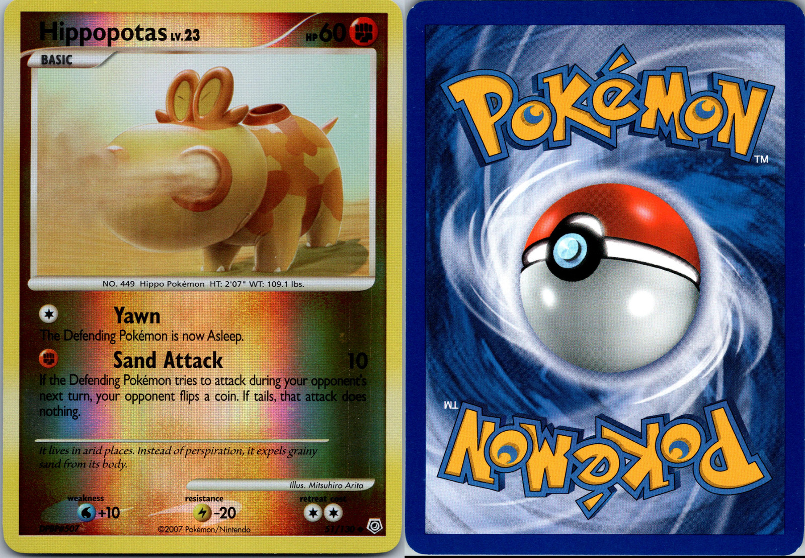 Hippopotas Reverse Holo Diamond & Pearl 2007 # 51/130 Pokémon TCG