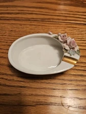 Vintage 1950's  Lefton Bone China Ladies Ashtray-Flower Embelishments-Perfect 