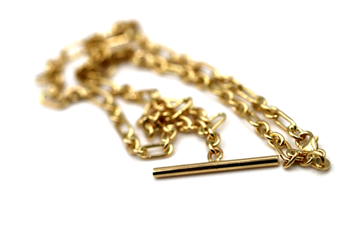 Genuine Solid 45cm 9ct Yellow Gold Fancy Link Chain Necklace + T-Bar -Free Post - Picture 11 of 12