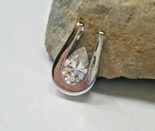 Vintage echt fein 925 Sterling Silber U Form Funkelnder Stein Charm Anhänger