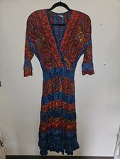 Vintage CAROLE LITTLE Dresses Size 8 Red Boho Long Flared Aztec Southwestern
