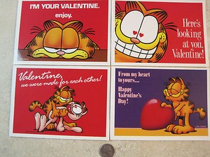 4 Garfield Valentine Postcards Post Card HEART HAPPY ...