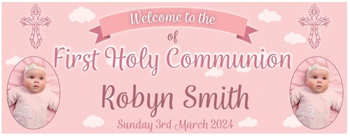 2 PERSONALISED FIRST HOLY COMMUNION PHOTO BANNER - WELCOME TO THE - Picture 3 of 5