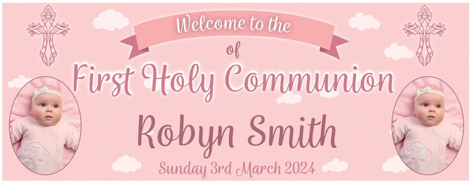 2 PERSONALISED FIRST HOLY COMMUNION PHOTO BANNER - WELCOME TO THE - Image 3 of 3