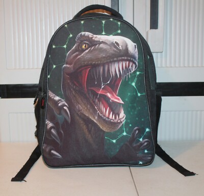 LAWLAIT Raptor T-Rex Dinosaur Kids Black SCHOOL BACKPACK  - 2 COMPARTMENTS
