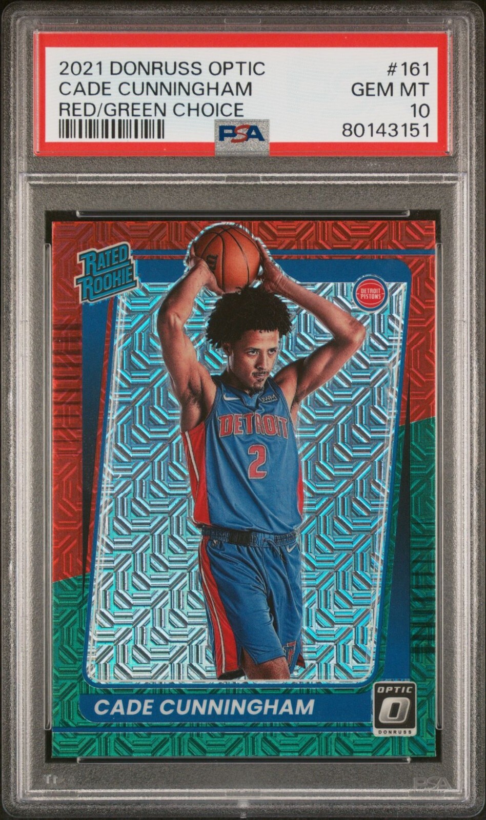 2021 Donruss Optic Cade Cunningham Red Green Choice #161 PSA 10 Mint Pistons