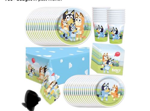 Unique Bluey Decorations | Serves 20 | Plates, Cups, Napkins, Table Cover