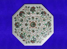 12" Marble Side Table top handmade inlay semi precious stone Work