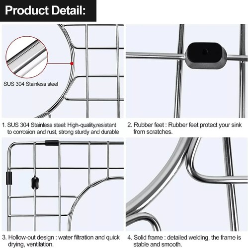 Hot 304 Stainless Steel Kitchen Sink Protectors W/Rear Drain 15"x13"x1.25" 2Pack - Picture 2 of 6