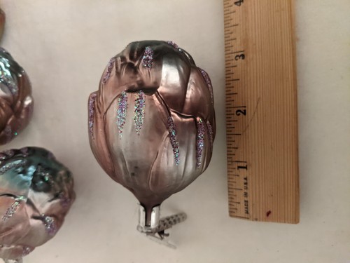 4er Set mundgeblasene Glas Artischocke Weihnachten Clip auf Vintage Ornamente selten 3,25" - Bild 6 von 8