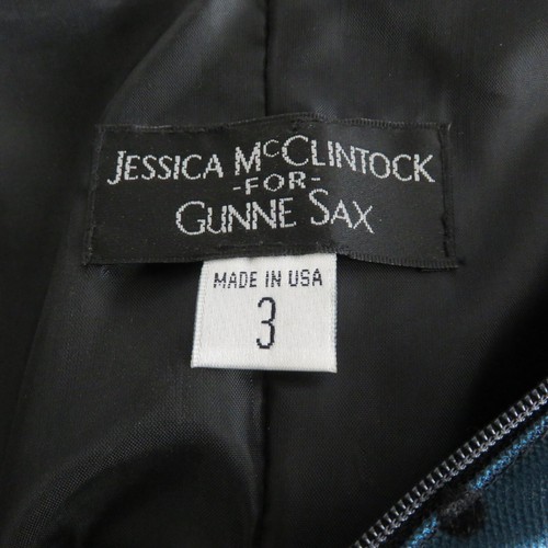 Gunne Sax Jessica McClintock trägerloses Kleid blau schwarz Punkte Tüll Satin kurz - Bild 9 von 10