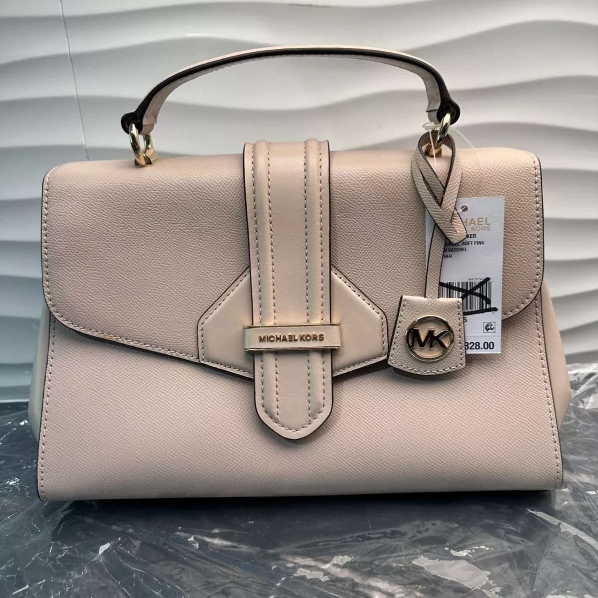 Michael Kors Bleecker Medium Crossgrain Leather Satchel Soft Pink $328 NWT