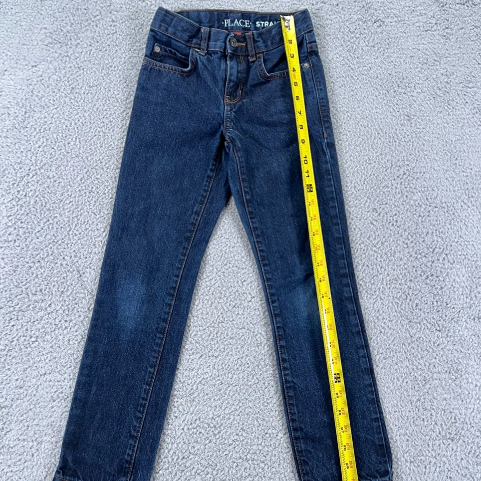 Pantalones de mezclilla rectos Place Boys azul lavado medio diseño 5 bolsillos talla 8 ajustados Foto 3 de 4