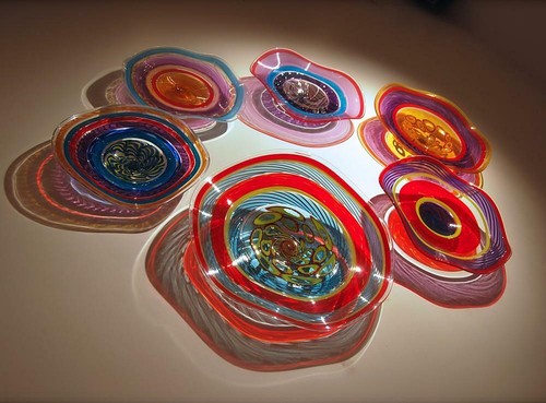 HAND BLOWN GLASS ART DECOR WALL PLATTER BOWL PLATE, DIRWOOD GOLD SPARKLES, n3660 - Picture 8 of 9