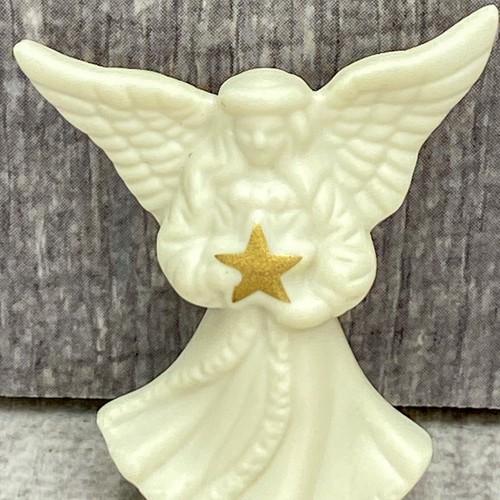 Vintage Signed LENOX White Porcelain Angel Gold Star Brooch Pin Still In Box - Picture 4 of 8