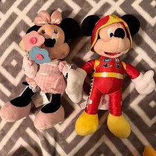 Disney Mickey and Minnie Mouse Plush Bundle Flowers Race Car Driver Set Of Two