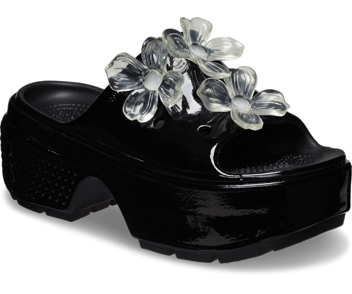 Crocs STOMP HYPER FLORAL HIGH SHINE SLIDE Black Unisex Size