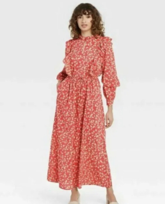 Who What Wear Women's Ruffle Dress Leaf And Vine Red/Tan XS | eBay