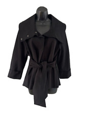 Luii Womens Black Snap Front Wide Collar Lapel Jacket Attached Front Tie Large