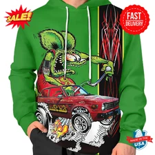 RatFink 3D Hoodie - Retro Hot Rod Energy, Ed Roth Style, Streetwear Monster
