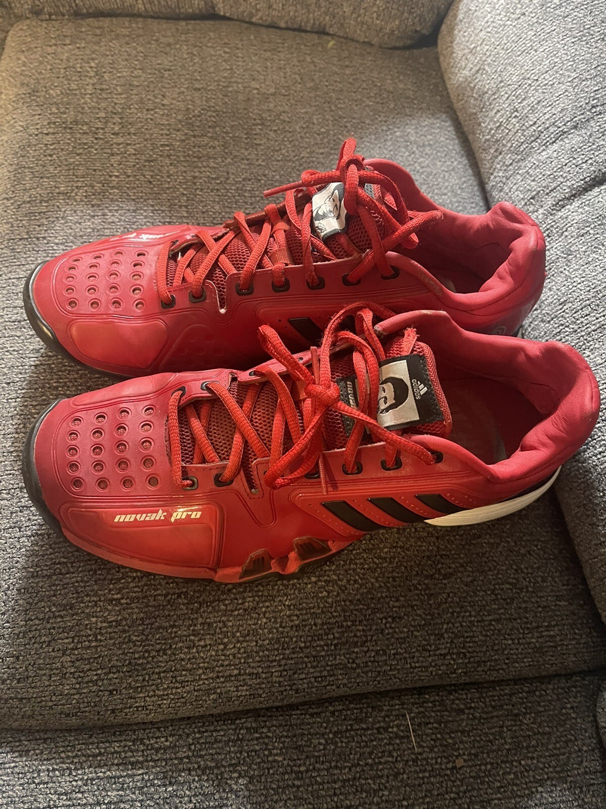 MENS ADIDAS BARRICADE NOVAK PRO TENNIS SHOES SNEAKERS BLACK & Red Size