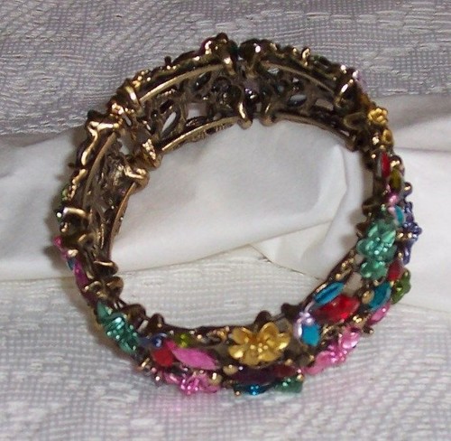 Brazalete expandible floral multicolor con diamantes de imitación #2 - Imagen 3 de 4