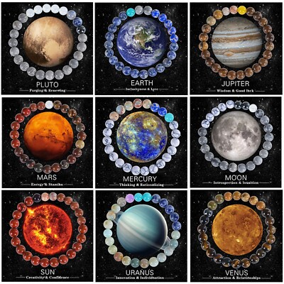 Solar System Eight Planets Bracelet Men Women Natural Stone Beaded Bangle Yoga