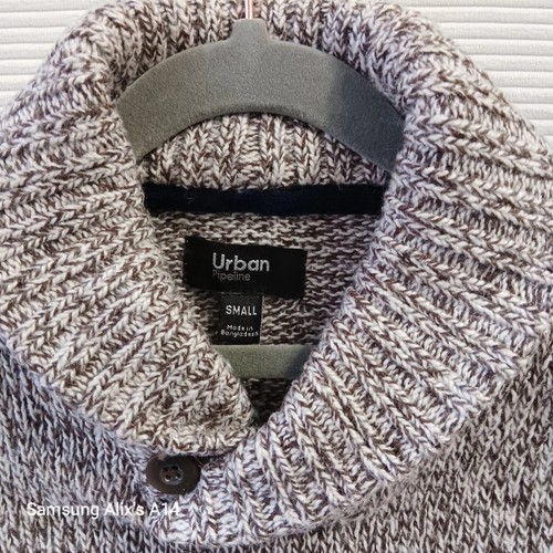 Urban Pipeline Ribbed Shawl Collar Pullover Sweater Brown Cream Color Block Smal - Picture 2 of 9