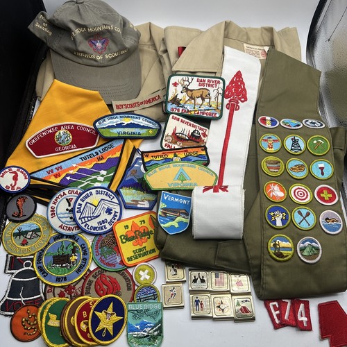 Vtg Huge lot Boy Scouts BSA Patches Arrow Sash Shirt Badge Slides OA Blue Ridge