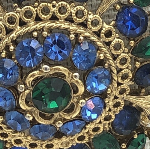 Lisner Multi Strand Necklace Blue Green Rhinestone Pendant Vintage - Picture 6 of 12