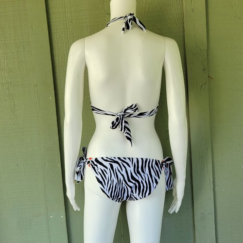 VICTORIA'S SECRET Black White Zebra Side Tie Bikini Swimsuit XS - Picture 5 of 7