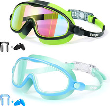 Seago Swim Goggles 2 Pack Anti-Fog Anti-UV Wide View Swimming Goggles for Kids 3