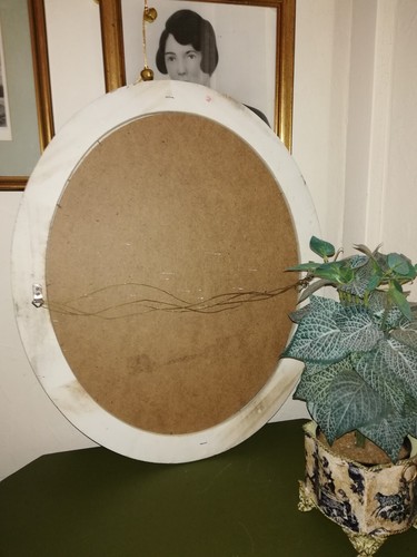 Vintage Shabby Chic Cream & Gold Oval Wall Mirror Wood & Gesso - Picture 2 of 6