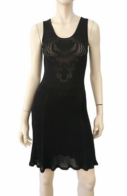 THAKOON sz S Semi Sheer Black Mixed Crochet Knit Sleeveless Mini Dress BRAND NEW