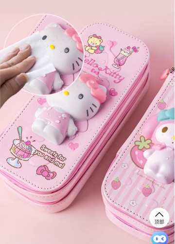 Sanrio Kawaii Pink 3D Squishy Hello Kitty Federmäppchen 2 Schichten Neu Schneller Versand - Bild 3 von 4