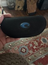 Costa Del Mar Sunglasses Hard, Zip Up Clam Shell Case. Black W/Blue Logo Travel