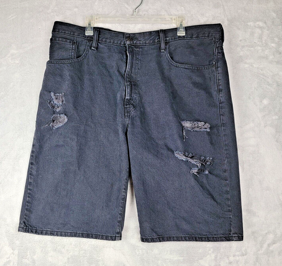 Levis Denim Shorts Mens 38 Distressed Ripped 569 Black 5 Pocket