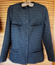 ZARA BASIC, WOMEN'S M, BLACK TWEED  RAW EDGE BUTTON FRONT BLAZER, NWOT