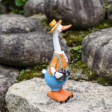 Niedlich Entenstatue | Handbemalt, Gartenente mit Hut, Rustikal, Entenfigur,