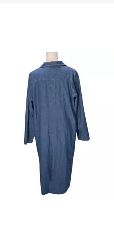 JW Signature Long Denim Jean Trench Jacket VTG Double Breasted Pockets Sz Large - Picture 5 of 9