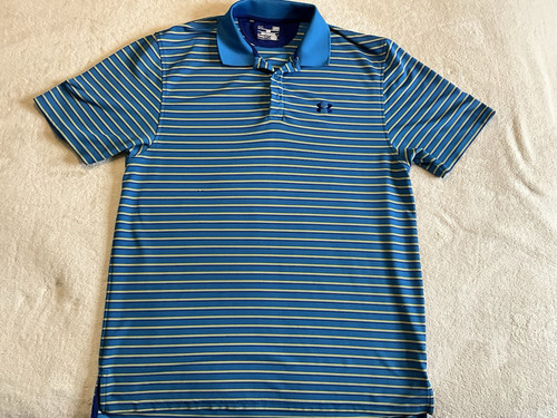 HERREN UNDER ARMOUR BLAU GESTREIFT LOCKERE PASSFORM HEAT GEAR POLOSHIRT GRÖSSE LARGE - Bild 1 von 5