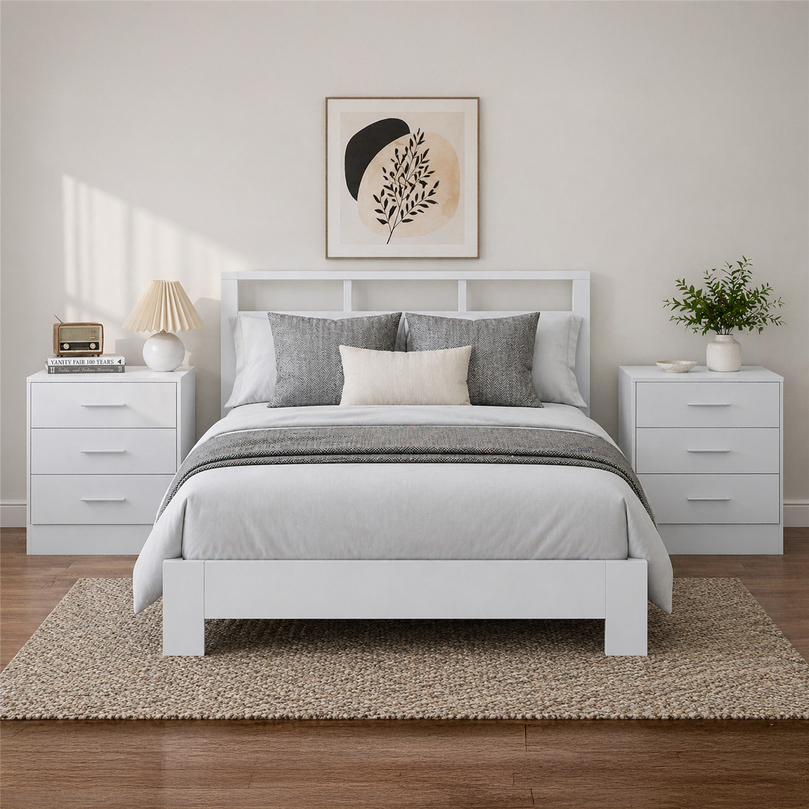 REFLECT White Gloss Front Bedsides (2pc) 3 Drawer - White Matt Carcass - Image 3