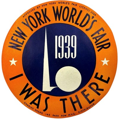 1939 New York Worlds Fair Trylon Perisphere 4  Round  I Was There  Paper Sticker