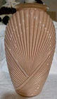 Vintage 80s Salmon Pink Ribbed Draped Fan Glass Vase Anchor Hocking MCM Art Deco
