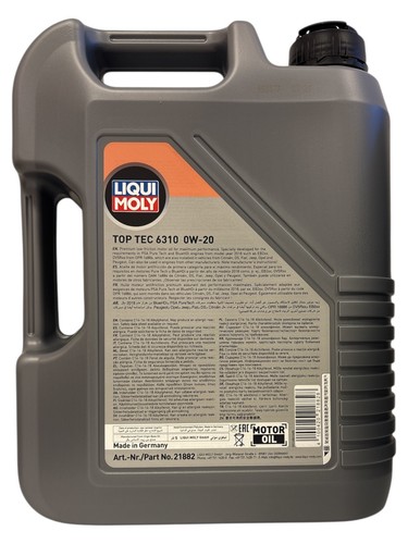OLIO MOTORE LIQUI MOLY TOP TEC 6310 0W20 ACEA C5,C6, API SP, (PSA) B71 2010 LT.5 - Foto 2 di 4