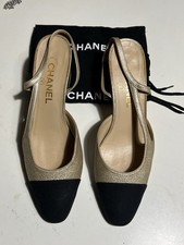Chanel Gold Slingback Heels Size 38 With Dust Bags