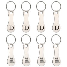 8Pcs Stainless Steel Shopping Trolley Token, Silver Tone Letter D Grocery Cart