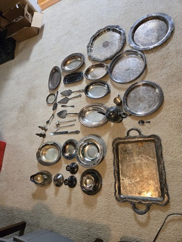All Pictured Flatware, Dishes And Serving Trays. Vintage Silver Plate.  - Picture 1 of 13